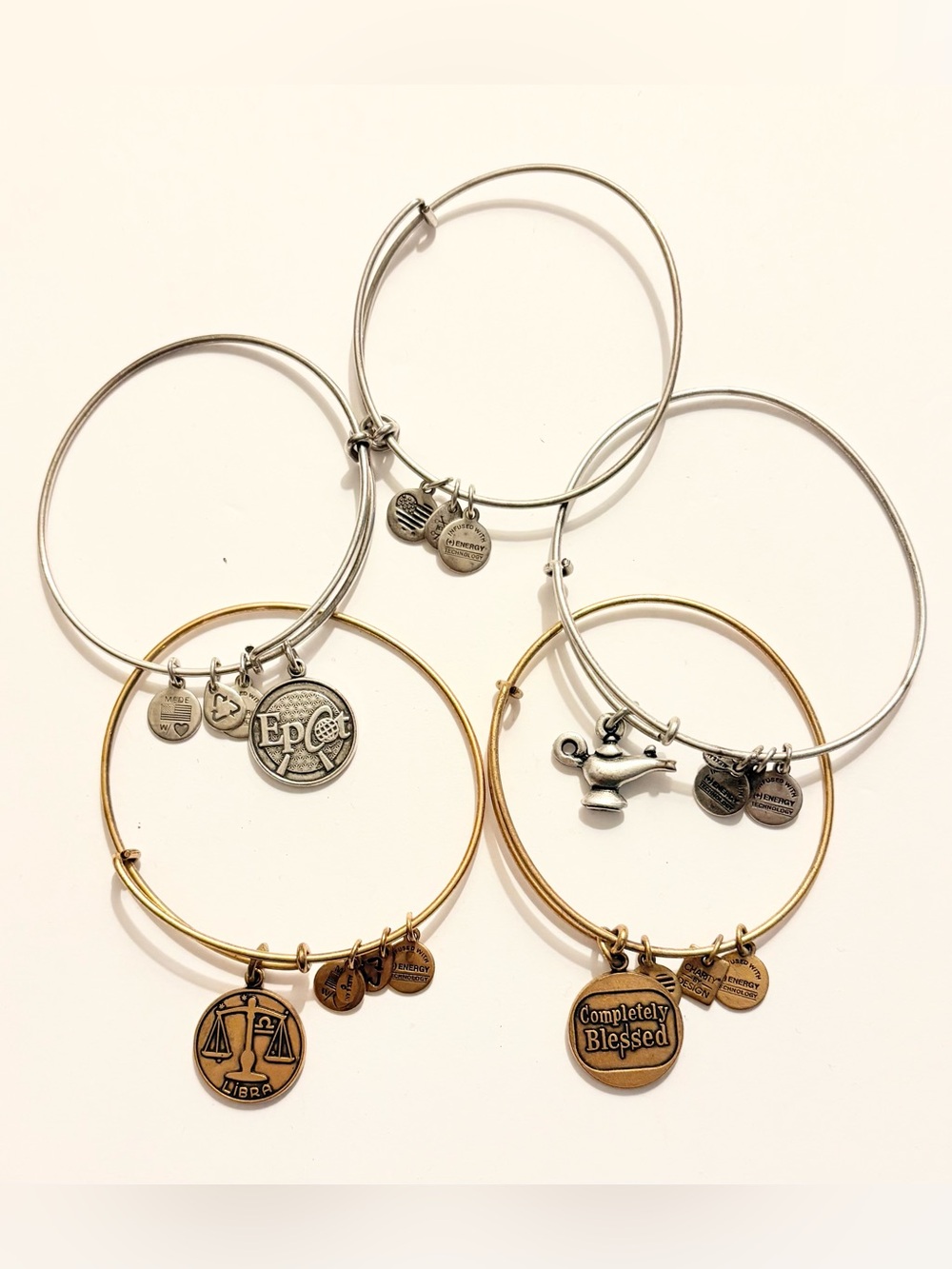 Alex and Ani Mixed Silver and Gold Charm Bangle Set of 5
